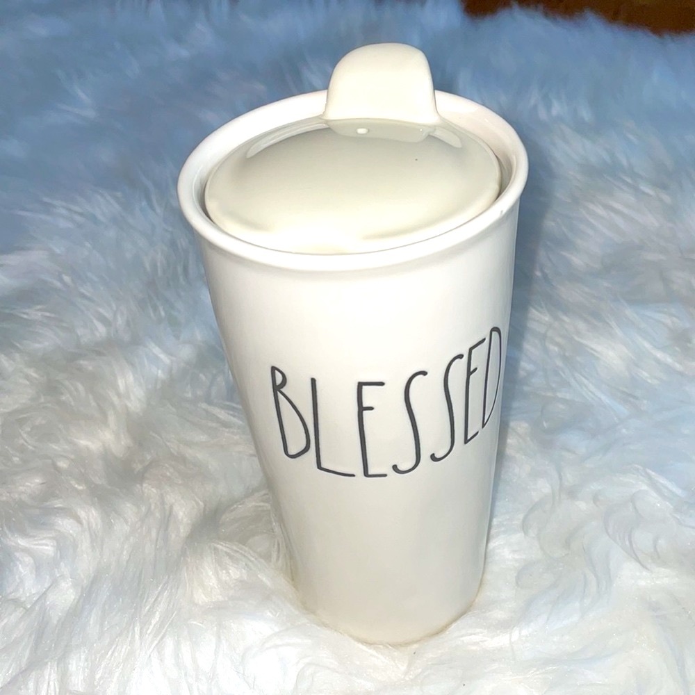 Rae Dunn Blessed coffee tumbler with lid
